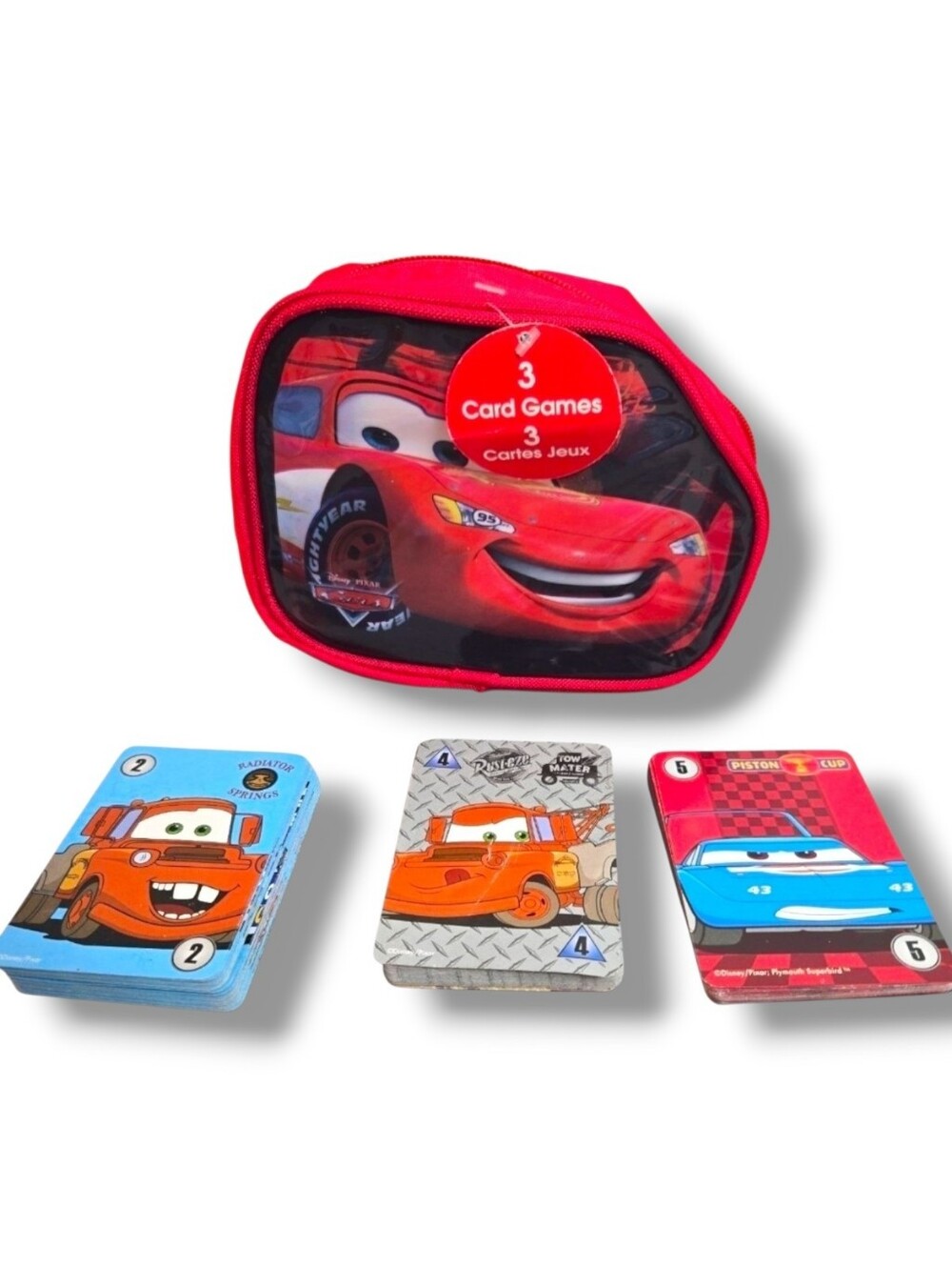 Disney Pixar Cars Kids Cards Game Pack & Bag 3 Games Go Fish, War, Crazy Eights